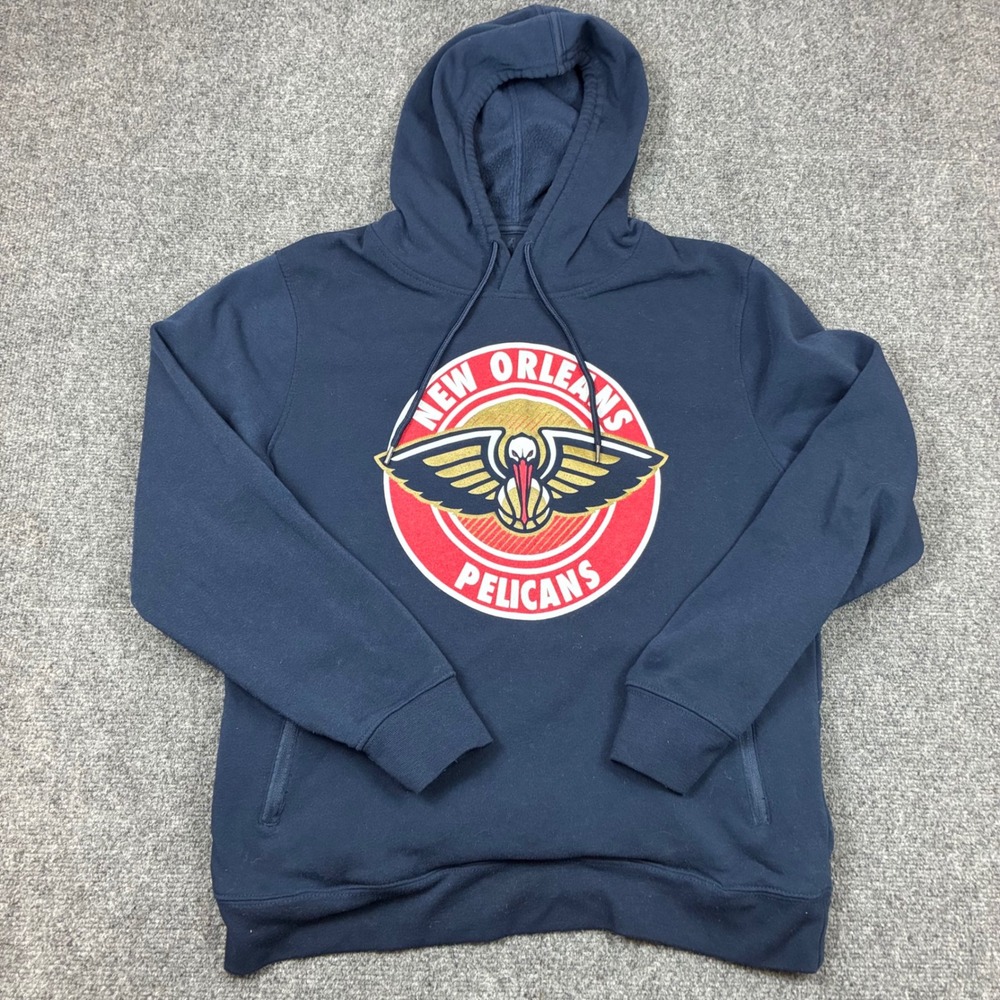 NBA New Orleans Pelicans Hoodie Navy Blue Fleece Pullover Mens Size Large